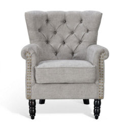 Tufted Grey Accent Chair Liana With Black Wooden Legs - Small Living Room Fabric Armchair - thumbnail 2