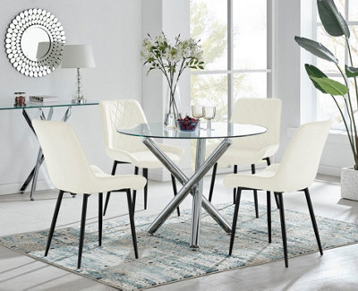 Furniturebox Uk Selina Round Dining Table And 4 Cream Pesaro Black Leg Chairs - image 1