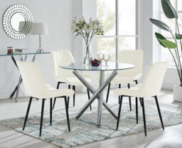 Furniturebox Uk Selina Round Dining Table And 4 Cream Pesaro Black Leg Chairs