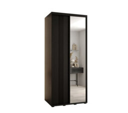 Arte Compact Black Mirrored Sliding Wardrobe H2050mm W1000mm D600mm With Customisable Black Steel Handles And Decorative Strips