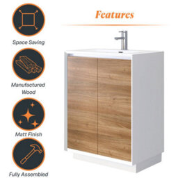 Plum&clay Declan White & Oak Floor Standing Vanity Unit With White Basin Set (W)600mm (H)850mm - thumbnail 5