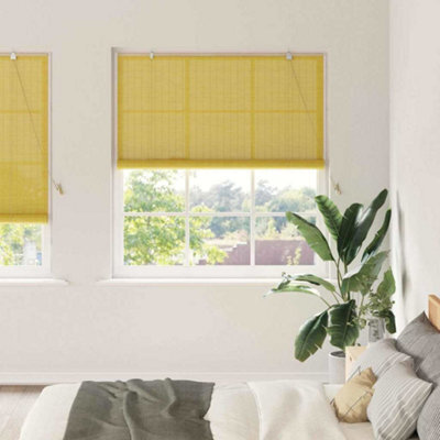 Berkfield Window Blinds & Shades With Curtains Manual Yellow Bamboo - image 1