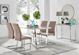 Furniturebox Uk Kylo White Marble Effect Dining Table & 4 Cappuccino Lorenzo Chairs - thumbnail 1
