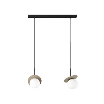 Luminosa Lighting Luminosa Aura Bar Pendant Ceiling Light Black, Beige White Glass Shade 2X E27 - image 1