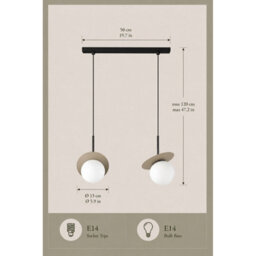 Luminosa Lighting Luminosa Aura Bar Pendant Ceiling Light Black, Beige White Glass Shade 2X E27 - thumbnail 4