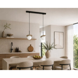 Luminosa Lighting Luminosa Aura Bar Pendant Ceiling Light Black, Beige White Glass Shade 2X E27 - thumbnail 2