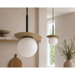 Luminosa Lighting Luminosa Aura Bar Pendant Ceiling Light Black, Beige White Glass Shade 2X E27 - thumbnail 3