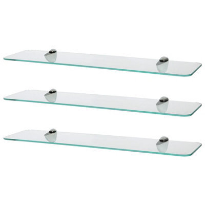 Harbour Housewares 3X Rounded Floating Glass Shelves - 60Cm - Silver Brackets - Bathroom Shower Storage Vanity Display Unit Shelf - image 1