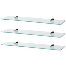 Harbour Housewares 3X Rounded Floating Glass Shelves - 60Cm - Silver Brackets - Bathroom Shower Storage Vanity Display Unit Shelf - thumbnail 1