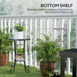 Outsunny 35.5Cm Round Mosaic Garden Side Table Plant Stand W/ Shelf, Blue - thumbnail 5