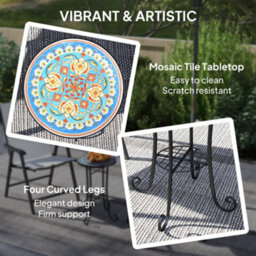 Outsunny 35.5Cm Round Mosaic Garden Side Table Plant Stand W/ Shelf, Blue - thumbnail 4