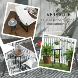 Outsunny 35.5Cm Round Mosaic Garden Side Table Plant Stand W/ Shelf, Blue - thumbnail 7