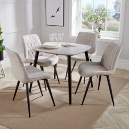 Core Products Aspen Grey Oak Effect 80Cm Square Dining Table With 4 Natural Fabric Diamond Stitch Design Chairs