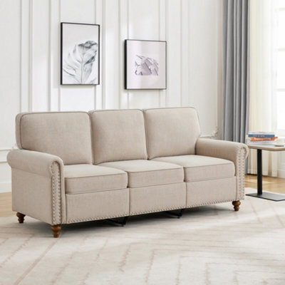 Mcc Direct Large 3 Seater Studded Sofa Plush Padded Settee Beige