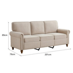 Mcc Direct Large 3 Seater Studded Sofa Plush Padded Settee Beige - thumbnail 9