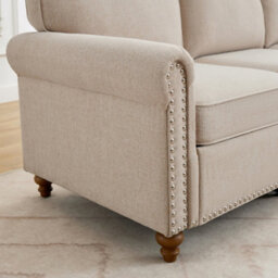 Mcc Direct Large 3 Seater Studded Sofa Plush Padded Settee Beige - thumbnail 4