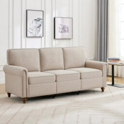 Mcc Direct Large 3 Seater Studded Sofa Plush Padded Settee Beige - thumbnail 1
