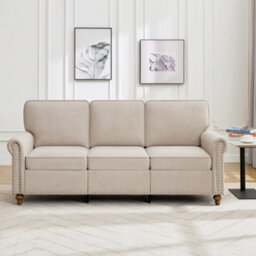 Mcc Direct Large 3 Seater Studded Sofa Plush Padded Settee Beige - thumbnail 2