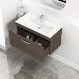 Royal Bathrooms Turin Grey Elm 800mm Wall Hung Vanity Unit 1 Drawer With Minimalist Basin Sink - thumbnail 3
