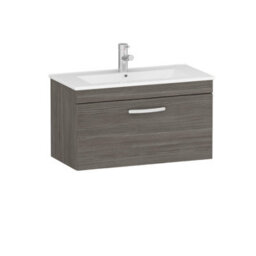 Royal Bathrooms Turin Grey Elm 800mm Wall Hung Vanity Unit 1 Drawer With Minimalist Basin Sink - thumbnail 6