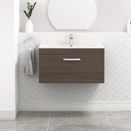 Royal Bathrooms Turin Grey Elm 800mm Wall Hung Vanity Unit 1 Drawer With Minimalist Basin Sink - thumbnail 1