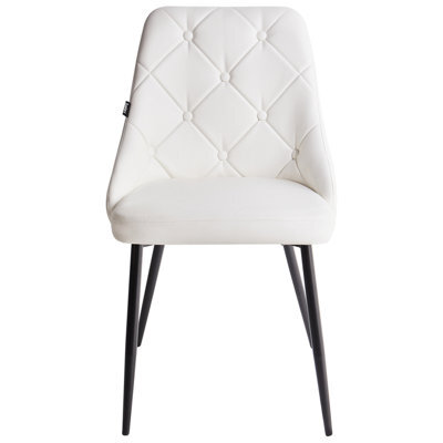 Beliani Set Of 2 White Faux Leather Dining Chairs With Button Tufted Backrest And Black Metal Legs - image 1