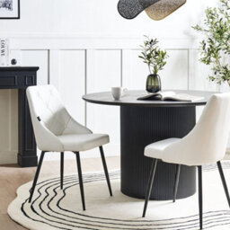 Beliani Set Of 2 White Faux Leather Dining Chairs With Button Tufted Backrest And Black Metal Legs - thumbnail 2