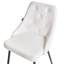 Beliani Set Of 2 White Faux Leather Dining Chairs With Button Tufted Backrest And Black Metal Legs - thumbnail 7