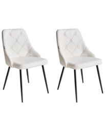 Beliani Set Of 2 White Faux Leather Dining Chairs With Button Tufted Backrest And Black Metal Legs - thumbnail 3