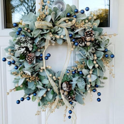CLEFFNS 16 Inch Artificial Faux Eucalyptus Blueberry Wreath With Sheep Ears Golden Accent Realistic Wall Mountable Door Hanger - thumbnail 1