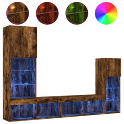 Berkfield 4 Piece Tv Wall Units With Led Smoked Oak Engineered Wood - thumbnail 2