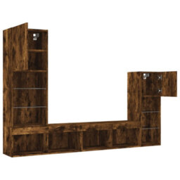 Berkfield 4 Piece Tv Wall Units With Led Smoked Oak Engineered Wood - thumbnail 6