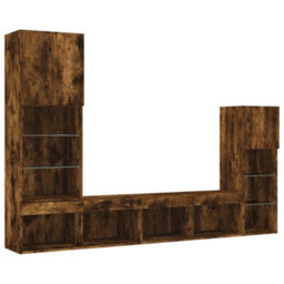 Berkfield 4 Piece Tv Wall Units With Led Smoked Oak Engineered Wood - thumbnail 3