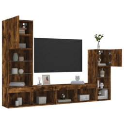 Berkfield 4 Piece Tv Wall Units With Led Smoked Oak Engineered Wood - thumbnail 5
