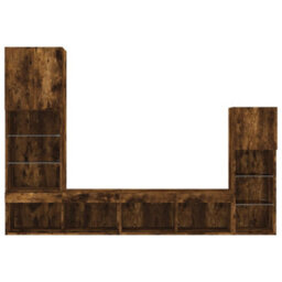 Berkfield 4 Piece Tv Wall Units With Led Smoked Oak Engineered Wood - thumbnail 7