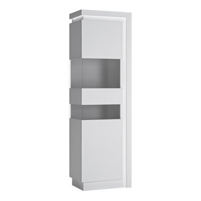 Furniture To Go Lyon Tall Narrow Display Cabinet (Lhd) (Including Led Lighting) In White And High Gloss - image 1
