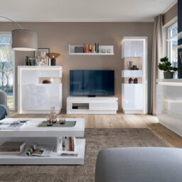 Furniture To Go Lyon Tall Narrow Display Cabinet (Lhd) (Including Led Lighting) In White And High Gloss - thumbnail 4