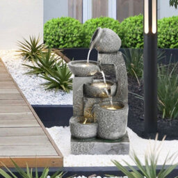 Living And Home Grey Cascade Solar Powered Resin Water Fountain With Led Light  Garden Decoration 45 Cm H - thumbnail 1