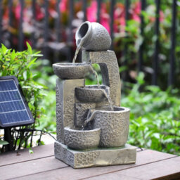 Living And Home Grey Cascade Solar Powered Resin Water Fountain With Led Light  Garden Decoration 45 Cm H - thumbnail 2