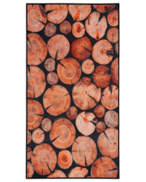 Beliani Wood Log 3D Print Area Rug 80 X 150 Cm Brown, Low-Pile Polyester, Anti-Slip Pad - thumbnail 3