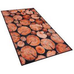 Beliani Wood Log 3D Print Area Rug 80 X 150 Cm Brown, Low-Pile Polyester, Anti-Slip Pad - thumbnail 1