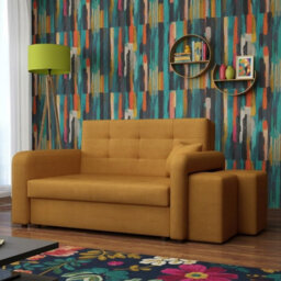 Viva Home Ii Sofa Bed With 2 Ottomans For Living Room Chipboard Polyurethane Foam Metal Legs 158Cm Wide Mustard Right