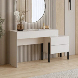 Arte Yukon Dressing Table 143Cm - Cashmere Finish, Four Drawers, Handle-Free Design With Black Metal Legs - thumbnail 6