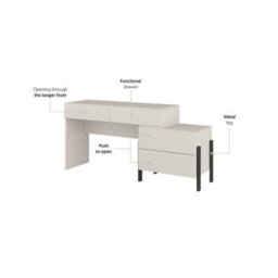 Arte Yukon Dressing Table 143Cm - Cashmere Finish, Four Drawers, Handle-Free Design With Black Metal Legs - thumbnail 5