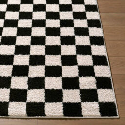 Livabliss Fossay Shaggy-Washable Cream Black Modern High Pile Checkered Living Bedroom Rug 160 X 213 Cm Easy Care, Non Shedding - thumbnail 5
