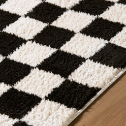 Livabliss Fossay Shaggy-Washable Cream Black Modern High Pile Checkered Living Bedroom Rug 160 X 213 Cm Easy Care, Non Shedding - thumbnail 3
