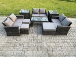 Fimous Outdoor U Shape Sofa Set Rattan Garden Furniture Set With Coffee Table Double Seat Sofa 3 Footstools - thumbnail 2