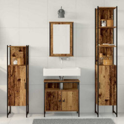 Berkfield 4 Piece Bathroom Furniture Set - Old Wood - thumbnail 4