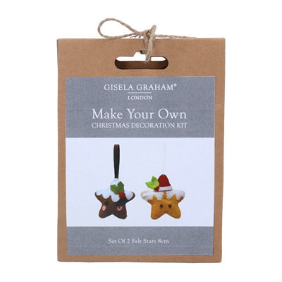 Gisela Graham Make Your Own Felt Christmas Decoration Kit - Set Of Two, Finished Size 8 Cm