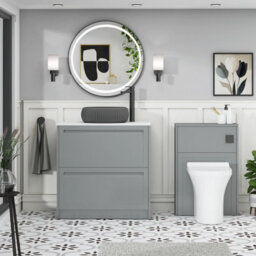 Royal Bathrooms Royal Bathroom Elmore 800mm Pebble Grey Freestanding Bathroom Vanity Unit 2 Drawer Plain White Worktop With Milan Black Basin - thumbnail 5